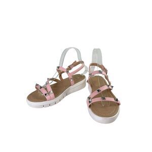 Olivia & Kate Pink White Silver Studded Strappy Sandal Women's Size 8